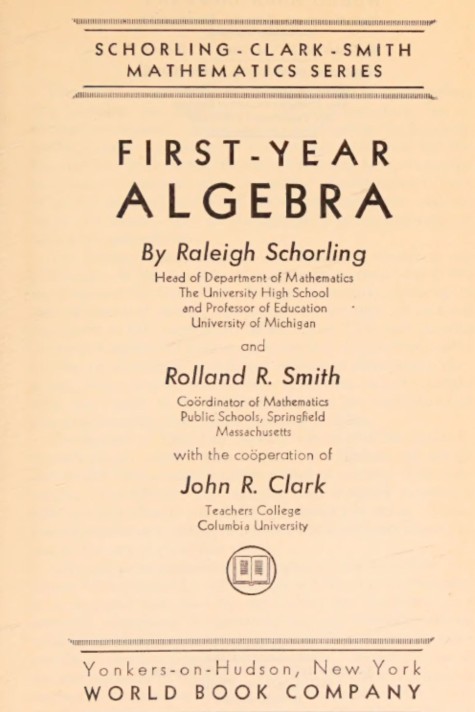 First-Year Algebra, by Raleigh Schorling - click to see full size image
