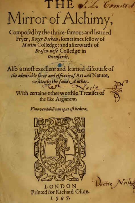 The Mirror of Alchimy, by Roger Bacon - click to see full size image