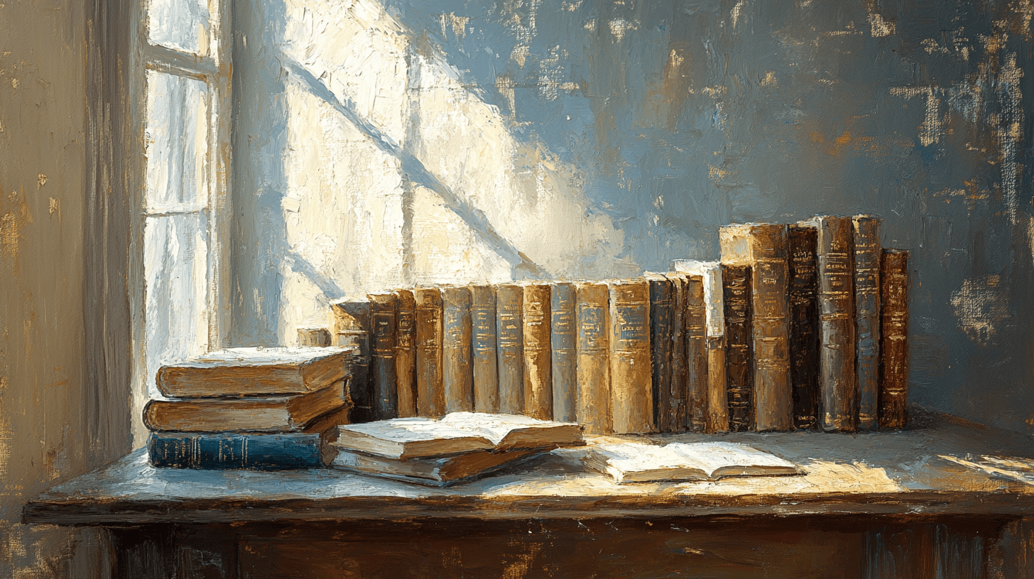image of books on a desk in a library