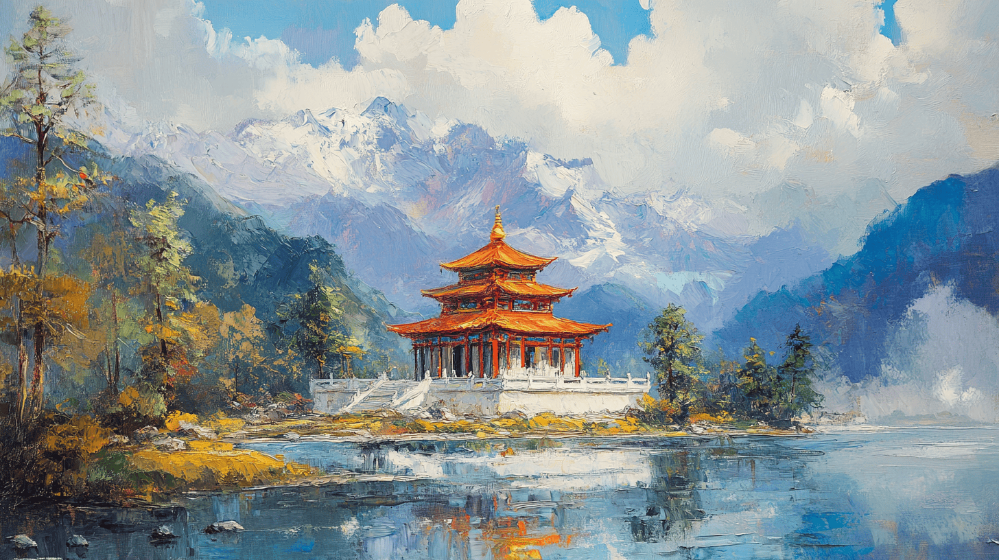 image of a peaceful pagoda in the mountains