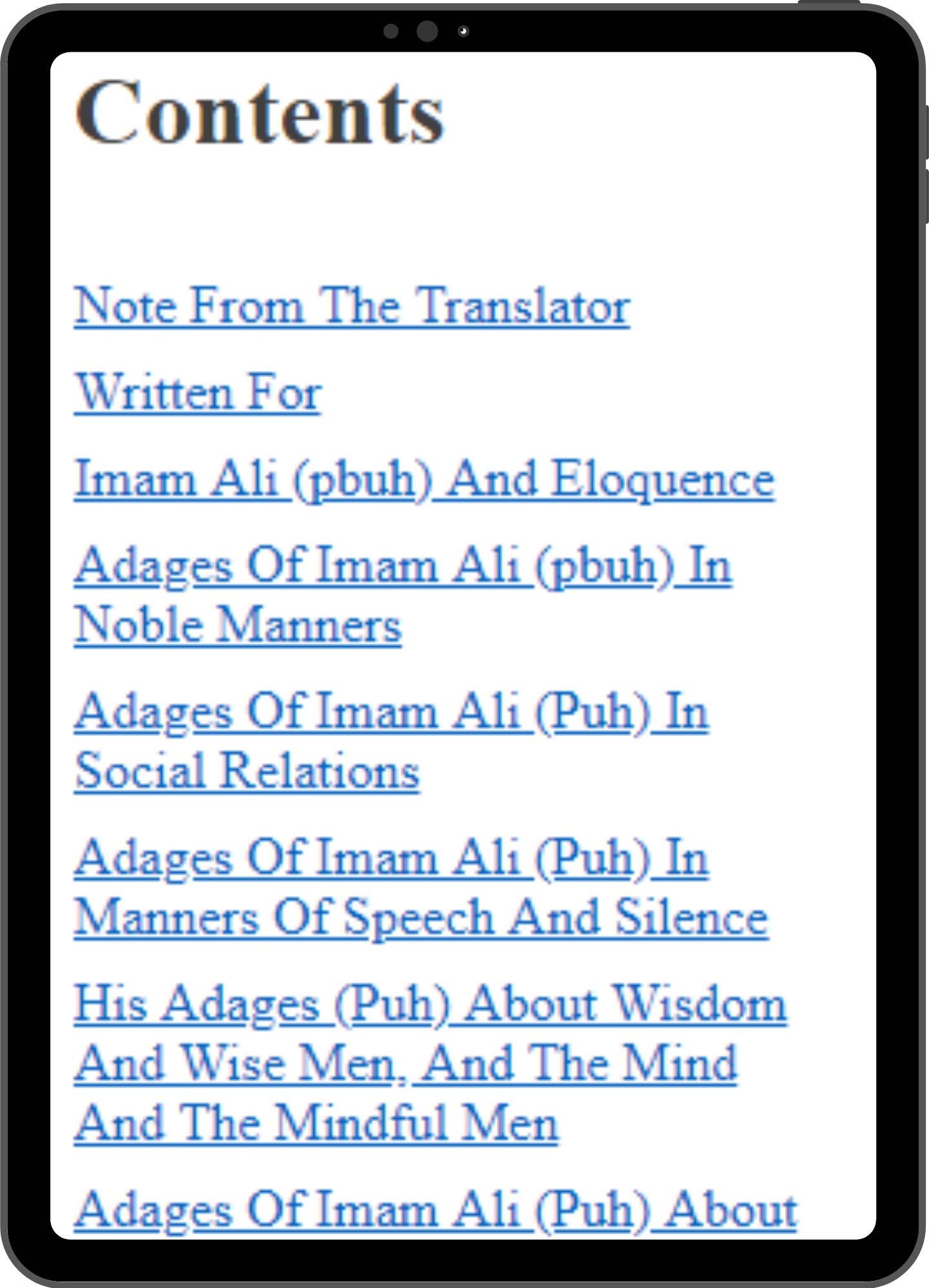 Table of contents mock-up