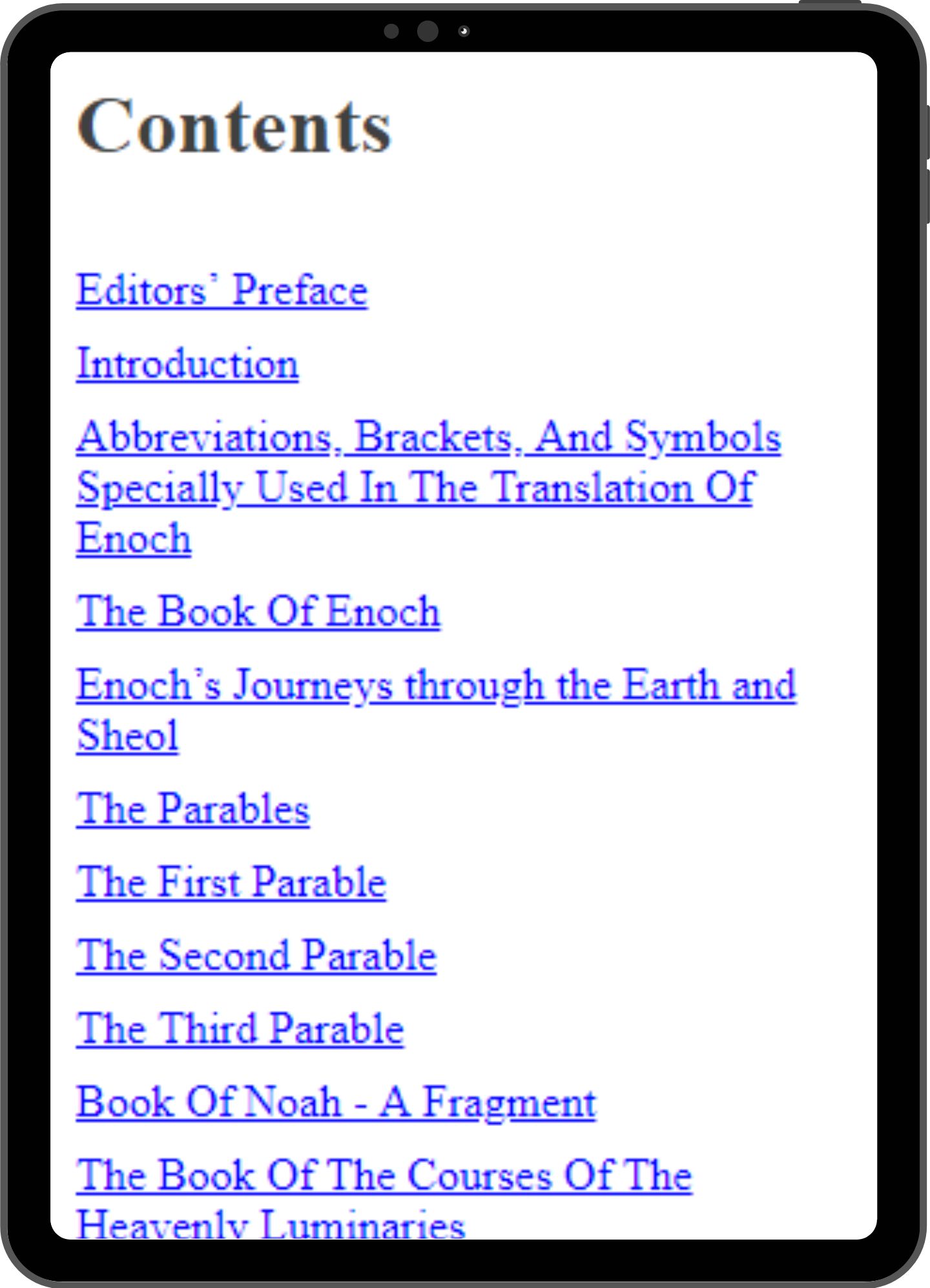 Table of contents mock-up