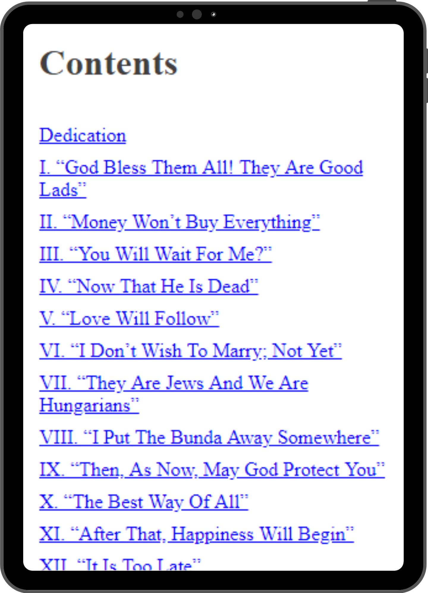 Table of contents mock-up