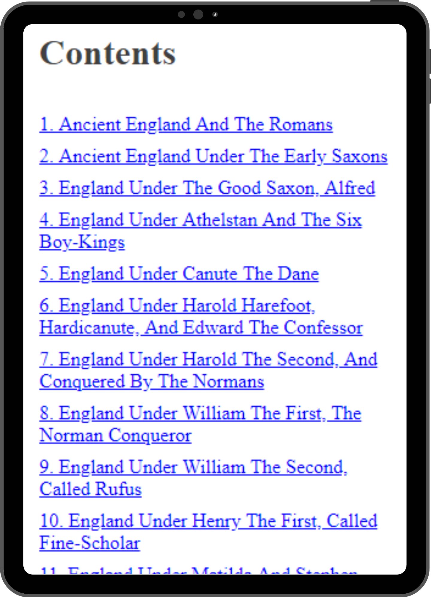Table of contents mock-up
