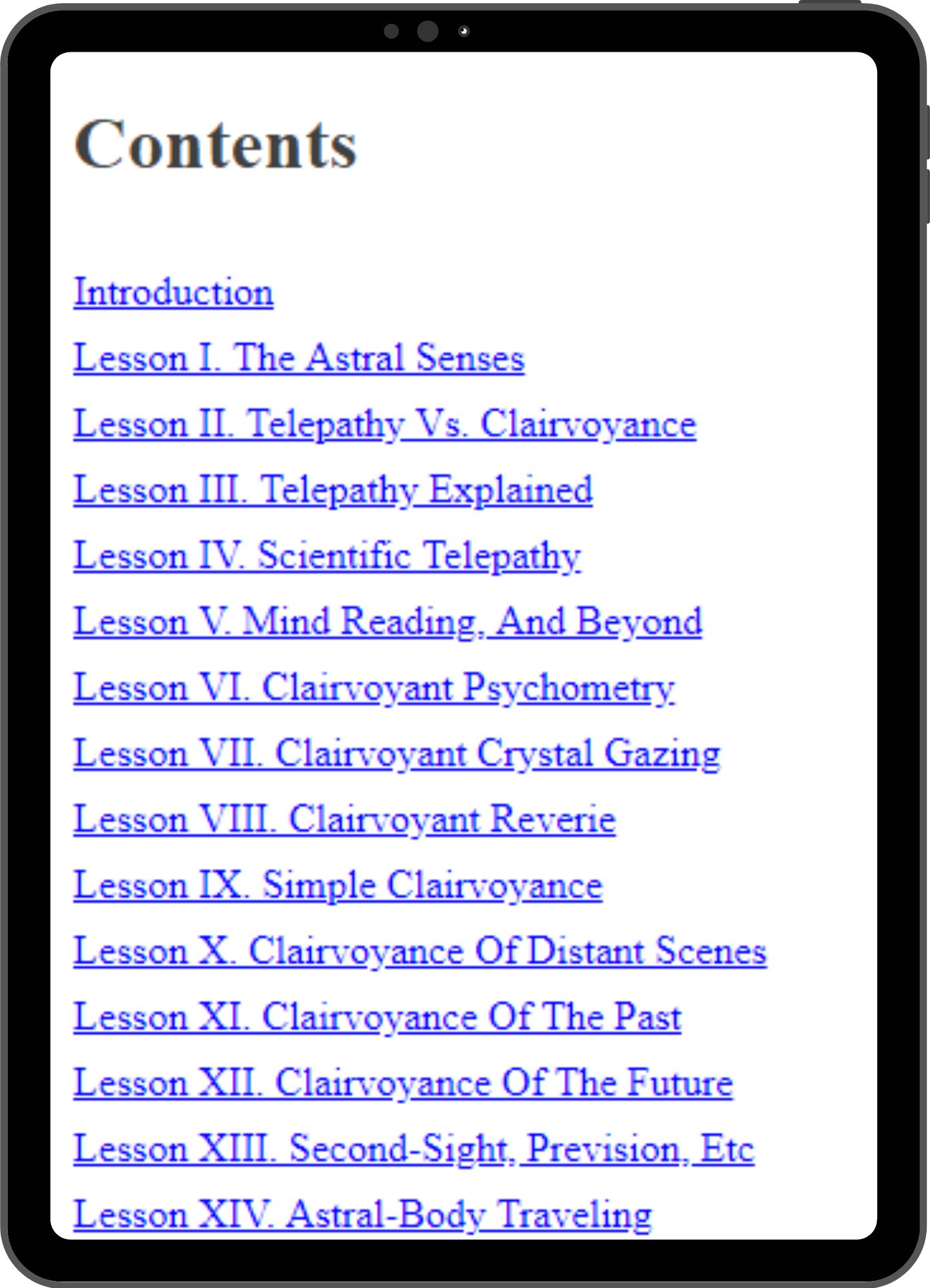 Table of contents mock-up