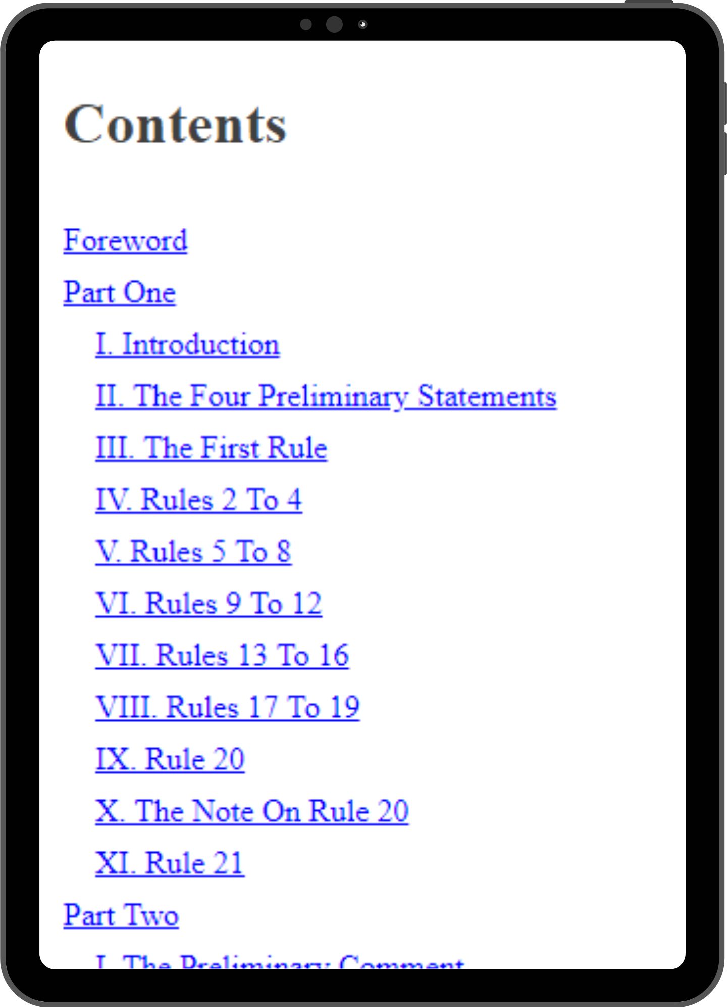 Table of contents mock-up