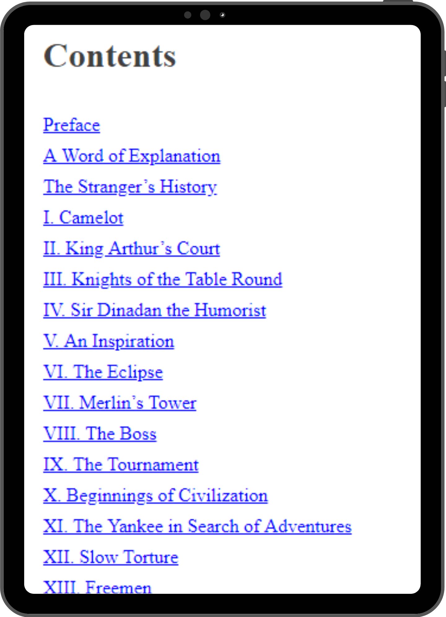 Table of contents mock-up