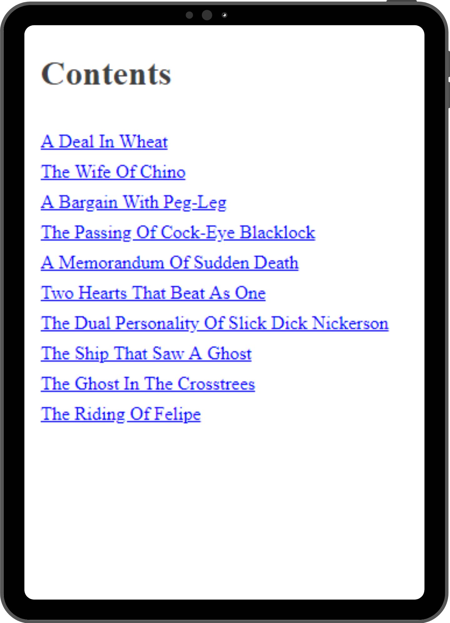 Table of contents mock-up