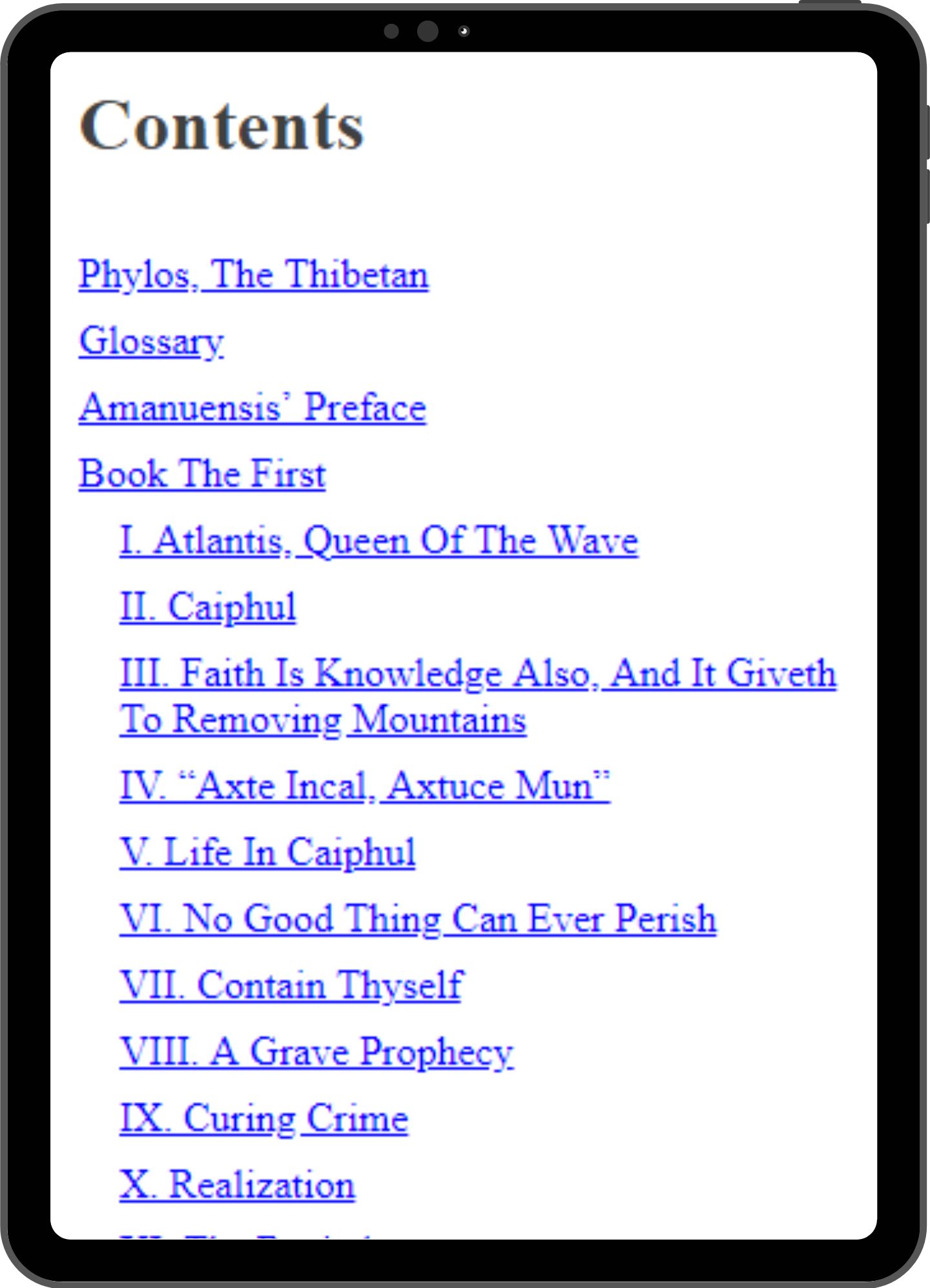 Table of contents mock-up