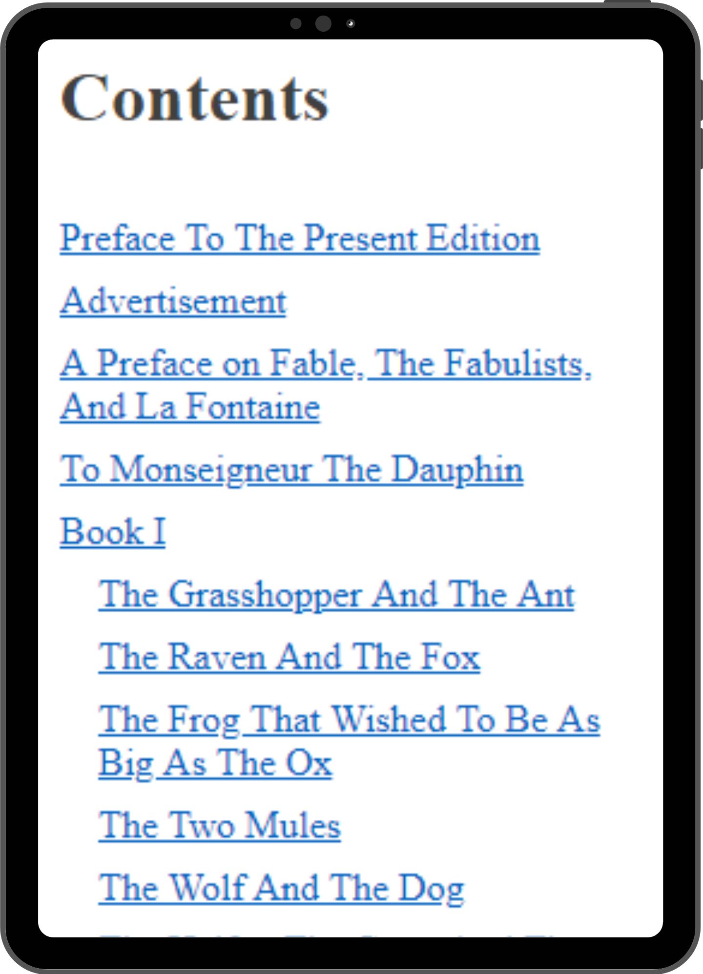 Table of contents mock-up