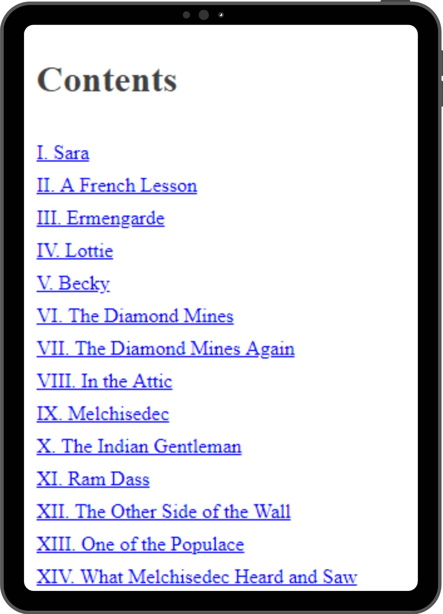 Table of contents mock-up