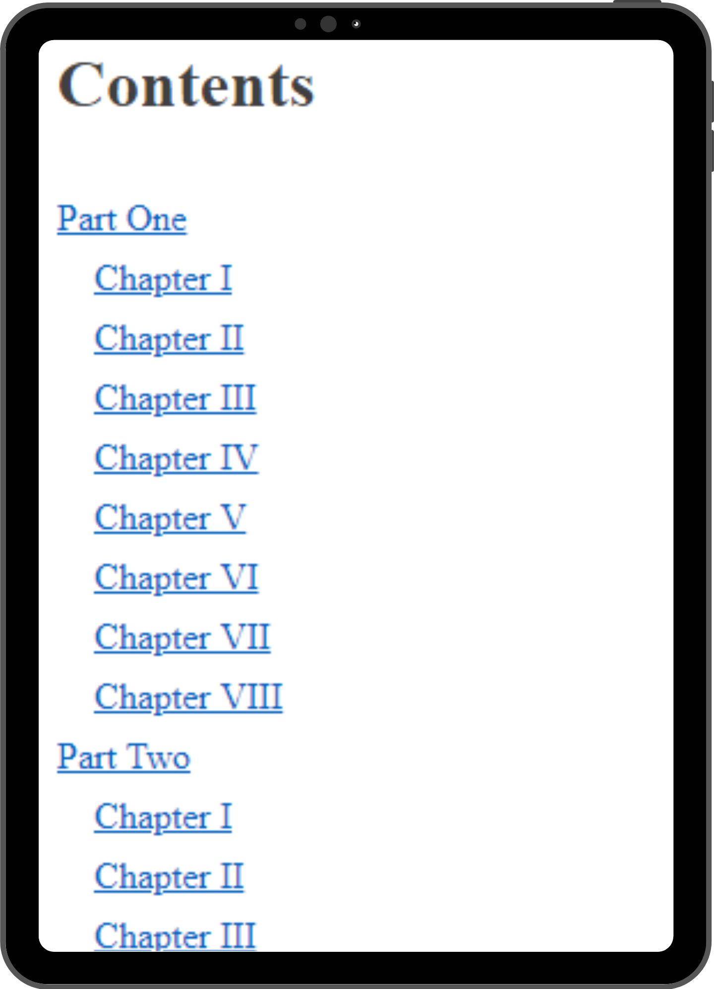 Table of contents mock-up
