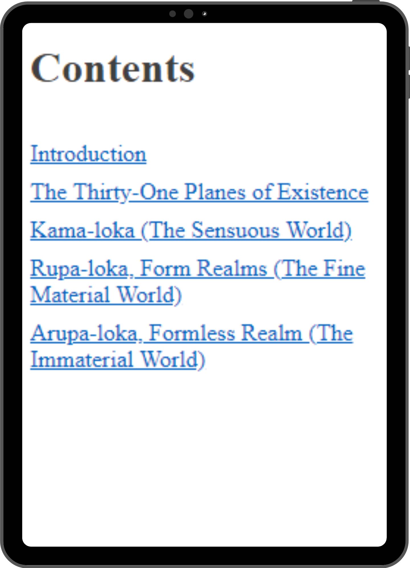 Table of contents mock-up
