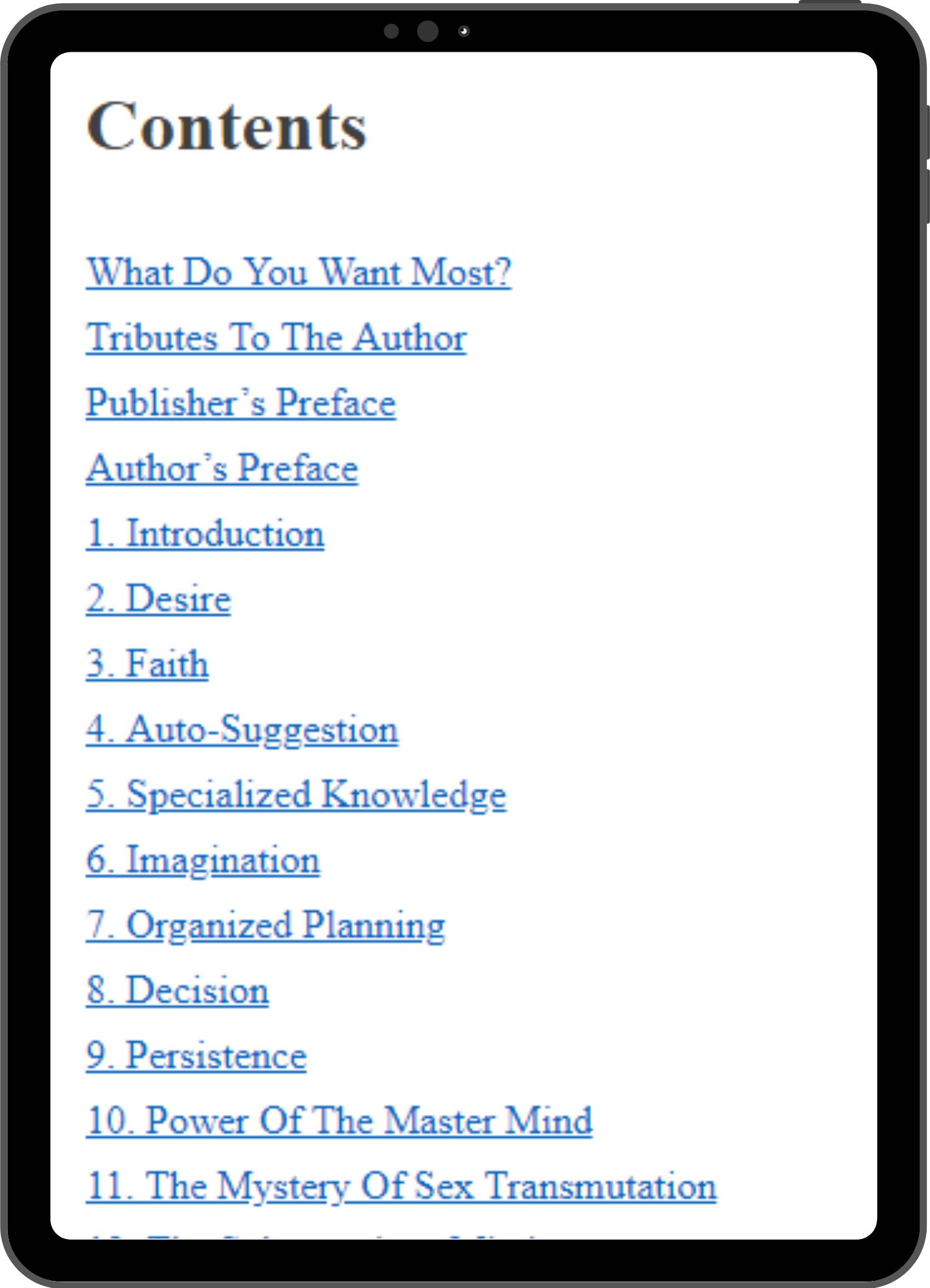 Table of contents mock-up
