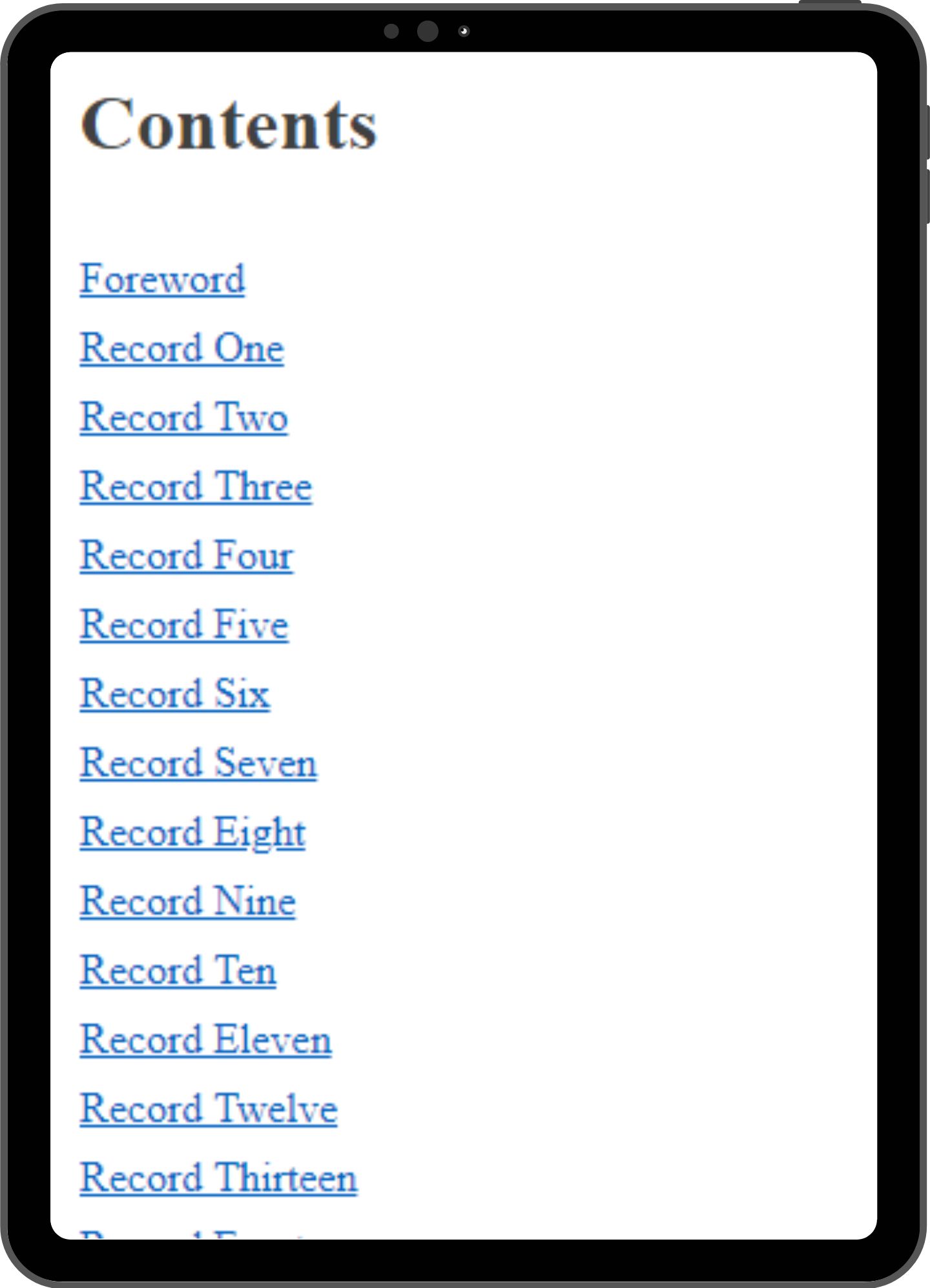 Table of contents mock-up