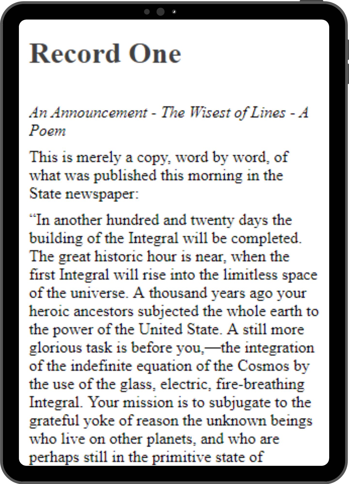 Sample page mock-up