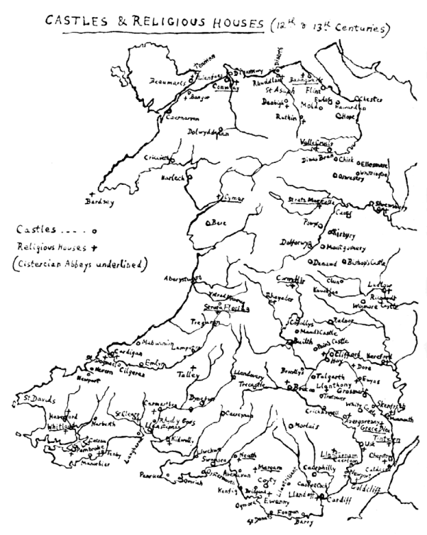 map of Castles and Religious Houses (12th and 13th centuries)