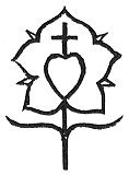 a Cross-crowned heart rising from the centre of a Rose