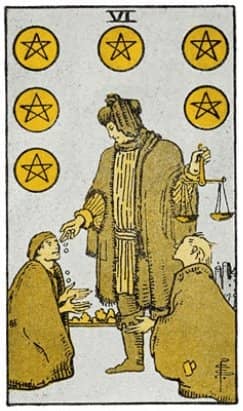 PENTACLES. SIX