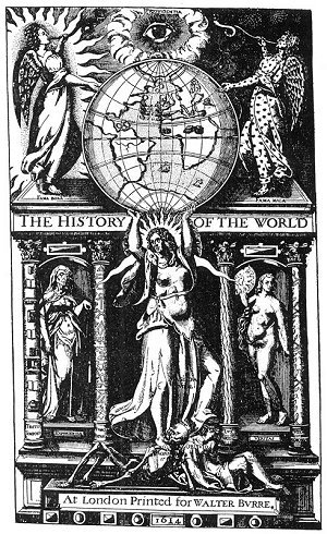 TITLE PAGE OF THE FAMOUS FIRST EDITION OF SIR WALTER RALEGH'S HISTORY OF THE WORLD.