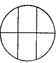 A circle with two lines going down and one going across, creating a grid of 6