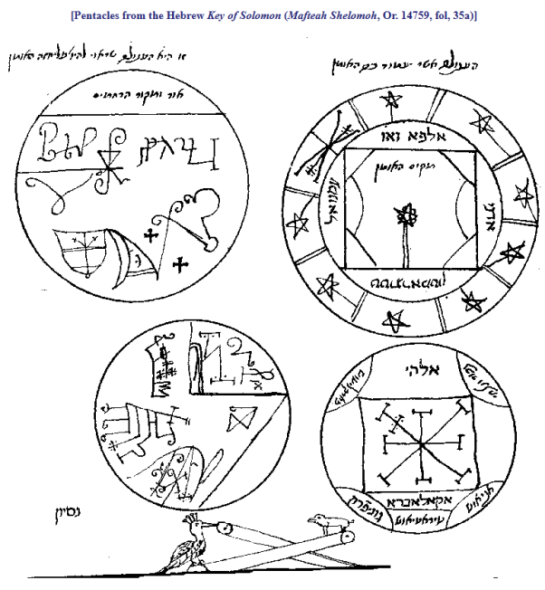 Pentacles from the Hebrew Key of Solomon (Mafteah Shelomoh, Or. 14759, fol, 35a)
